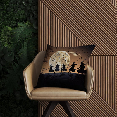 Warren Reed Designer A Group Of Witches Riding Broomsticks Outdoor Cushion 60Cm X 60Cm