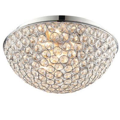 Flush Bathroom Ceiling Light Crystal Bead Dome Shade Ip44 Round Lamp Bulb Holder - image 1