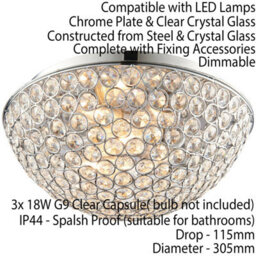 Flush Bathroom Ceiling Light Crystal Bead Dome Shade Ip44 Round Lamp Bulb Holder - thumbnail 2