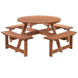 Wyld Haus Bataba Brownish Red Fir Wood 8-Seater Round Outdoor Picnic Table Set With Parasol Hole - L178 X W178 X H70Cm - thumbnail 2