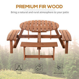Wyld Haus Bataba Brownish Red Fir Wood 8-Seater Round Outdoor Picnic Table Set With Parasol Hole - L178 X W178 X H70Cm - thumbnail 7