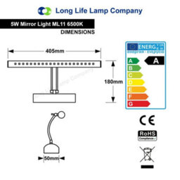 Long Life Lamps Company 5W Led Bathroom Mirror Wall Light Cool White 6500K Ip20 Ml11 - thumbnail 2