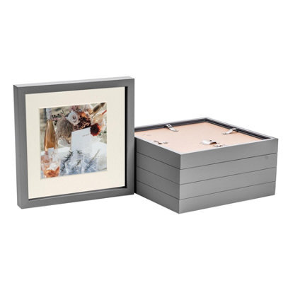"Nicola Spring 10 X 10"" Photo Frames - Grey/ivory Mount - 3D Picture Frame Box Portrait Display Case (6 X 6"" Mount) Set Of 5" - image 1