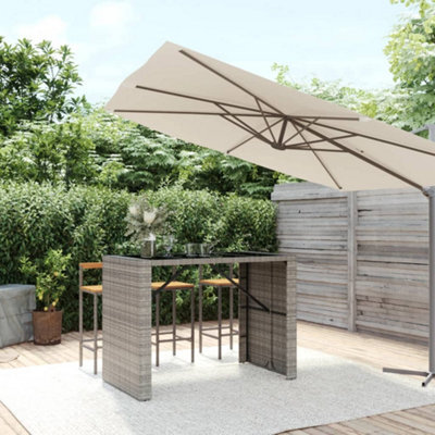 Berkfield Bar Table With Glass Top Grey 145X80X110 Cm Poly Rattan - image 1