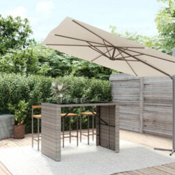Berkfield Bar Table With Glass Top Grey 145X80X110 Cm Poly Rattan