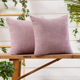 Deconovo Set Of 2 Corduroy Cushion Covers 50Cm X 50Cm, 20X20 Inches Grid Throw Pillowcases For Bedroom(Pastel Violet, 2 Pieces) - thumbnail 1