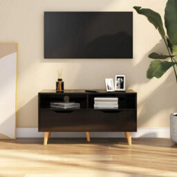Berkfield Tv Cabinet High Gloss Black 90X40X48.5 Cm Engineered Wood - thumbnail 1