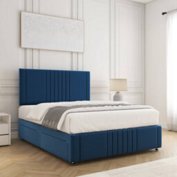 Bsspoke Hazel Divan Bed Set Blue Velvet 24Inch Panel Headboard & Footboard & 2 Drawers Same Side & Mattress In All Sizes - thumbnail 3