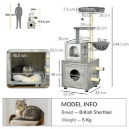 Pawhut Cat Litter Box Enclosure, With Cat House, Bed, Scratching Posts, Platform - thumbnail 3