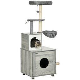 Pawhut Cat Litter Box Enclosure, With Cat House, Bed, Scratching Posts, Platform - thumbnail 2