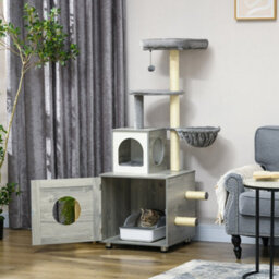 Pawhut Cat Litter Box Enclosure, With Cat House, Bed, Scratching Posts, Platform - thumbnail 1