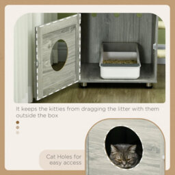Pawhut Cat Litter Box Enclosure, With Cat House, Bed, Scratching Posts, Platform - thumbnail 7