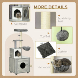 Pawhut Cat Litter Box Enclosure, With Cat House, Bed, Scratching Posts, Platform - thumbnail 5
