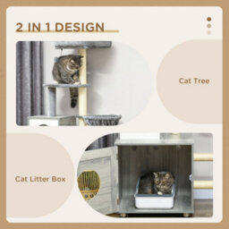 Pawhut Cat Litter Box Enclosure, With Cat House, Bed, Scratching Posts, Platform - thumbnail 4
