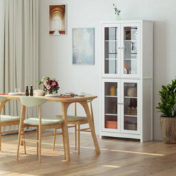 190Cm Tall Display Cabinet With Glass Doors Tall Bookcase Kitchen Cupboard White - thumbnail 4