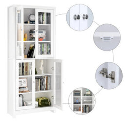 190Cm Tall Display Cabinet With Glass Doors Tall Bookcase Kitchen Cupboard White - thumbnail 6