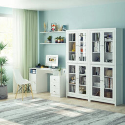 190Cm Tall Display Cabinet With Glass Doors Tall Bookcase Kitchen Cupboard White - thumbnail 3