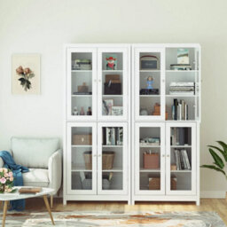 190Cm Tall Display Cabinet With Glass Doors Tall Bookcase Kitchen Cupboard White - thumbnail 5