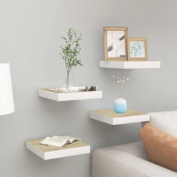Berkfield Floating Wall Shelves 4 Pcs Oak And White 23X23.5X3.8 Cm Mdf - thumbnail 1