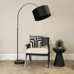 Valuelights Louis Black Arched Curved Floor Lamp With Black Velvet Drum Lamp Shade And Led Bulb - thumbnail 3