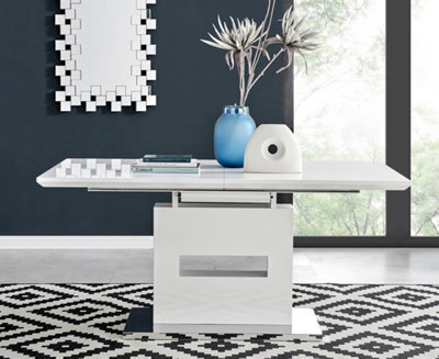 Furniturebox Arezzo 6-8 Seater Dining Table - Extending Dining Table - White High Gloss (Plinth Base) Dining Table - image 1