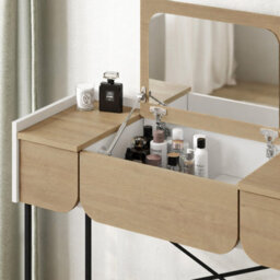 Decortie Modern Terra Dressing Table Lift-Up Mirror Storage Space 2 Drawers, Bedroom Vanity Table W100Xd40Cm Oak, White - thumbnail 4