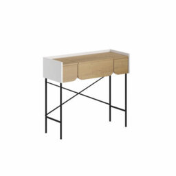 Decortie Modern Terra Dressing Table Lift-Up Mirror Storage Space 2 Drawers, Bedroom Vanity Table W100Xd40Cm Oak, White - thumbnail 3