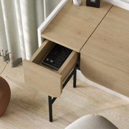 Decortie Modern Terra Dressing Table Lift-Up Mirror Storage Space 2 Drawers, Bedroom Vanity Table W100Xd40Cm Oak, White - thumbnail 5