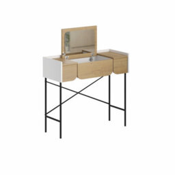 Decortie Modern Terra Dressing Table Lift-Up Mirror Storage Space 2 Drawers, Bedroom Vanity Table W100Xd40Cm Oak, White