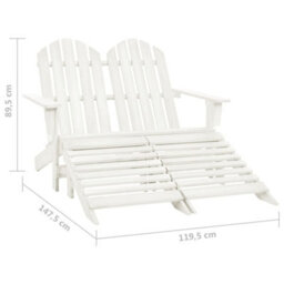 Berkfield 2-Seater Garden Adirondack Chair&ottoman Fir Wood White - thumbnail 8