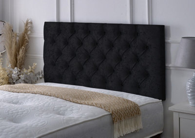 "Adore Designs Chesterfield Crushed Velvet 5Ft Kingsize 24"" Headboard -  Black"