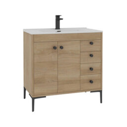 Royal Bathrooms Verona 800mm Natural Oak Floor Standing Bathroom Vanity Unit 2 Door, 4 Drawer Cabinet With Ceramic Basin & Matt Black Knob - thumbnail 7