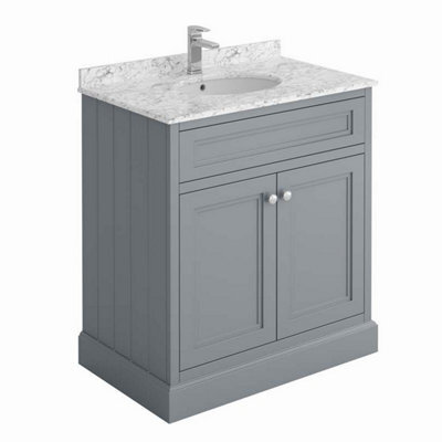Plum&clay Fairmont Traditional Light Grey Square Floor Standing Bathroom Vanity Unit With Ceramic Basin & Marble Top (W)800mm - image 1