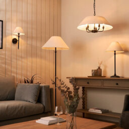 Luminosa Lighting Luminosa Lille Floor Lamp With Tapered Shade Matt Black & Natural Faux Linen B22 - thumbnail 6