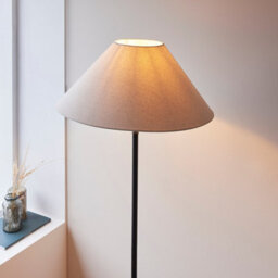 Luminosa Lighting Luminosa Lille Floor Lamp With Tapered Shade Matt Black & Natural Faux Linen B22 - thumbnail 4