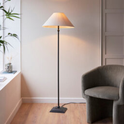 Luminosa Lighting Luminosa Lille Floor Lamp With Tapered Shade Matt Black & Natural Faux Linen B22 - thumbnail 2