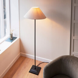 Luminosa Lighting Luminosa Lille Floor Lamp With Tapered Shade Matt Black & Natural Faux Linen B22 - thumbnail 3