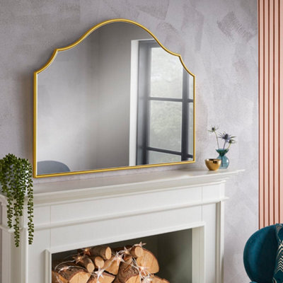 The Online Mirror Shop Overmantel Mirror Arcus Arch Shaped With Gold Metal Frame - H 71Cm X W 94 Cm X D 1.5Cm For Living Room, Dining Room - image 1