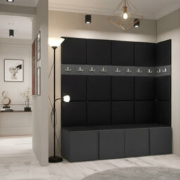 Orion Ii Hallway Set Graphite Shoe Cabinet Hangers Black Eco Leather Panels