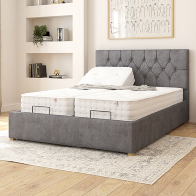 Aspire Olivier Electric Adjustable Bed Upholstered With Pocket Sprung Mattress Uk Made, Plush Steel, Size King - image 1