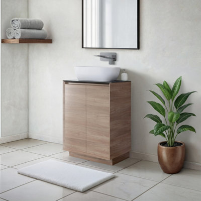 Plum&clay Matterhorn Oak Floor Standing Bathroom Vanity Unit With Black Countertop (W)600mm (H)850mm - image 1