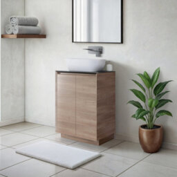 Plum&clay Matterhorn Oak Floor Standing Bathroom Vanity Unit With Black Countertop (W)600mm (H)850mm - thumbnail 1