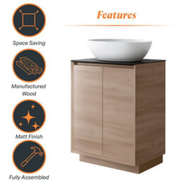 Plum&clay Matterhorn Oak Floor Standing Bathroom Vanity Unit With Black Countertop (W)600mm (H)850mm - thumbnail 5