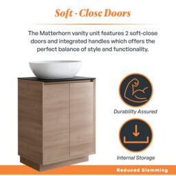 Plum&clay Matterhorn Oak Floor Standing Bathroom Vanity Unit With Black Countertop (W)600mm (H)850mm - thumbnail 3