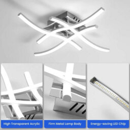 Modern Led Ceiling Light Silver 3 Lights Lamp Bedroom Chandeliers Living Room - thumbnail 3