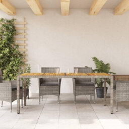 Berkfield Garden Table With Acacia Wood Top Grey 190X90X75 Cm Poly Rattan - thumbnail 3