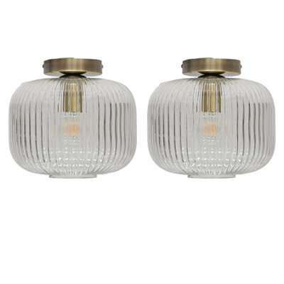 First Choice Lighting Set Of 2 Batley Large - Ribbed Glass Antique Brass Ceiling Lights - image 1