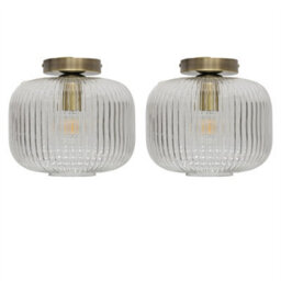 First Choice Lighting Set Of 2 Batley Large - Ribbed Glass Antique Brass Ceiling Lights - thumbnail 1