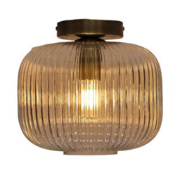 First Choice Lighting Set Of 2 Batley Large - Ribbed Glass Antique Brass Ceiling Lights - thumbnail 3