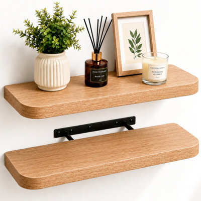 Innoteck Floating Wall Shelf With Curved Corners 60Cm Set Of 2 Light Oak - image 1